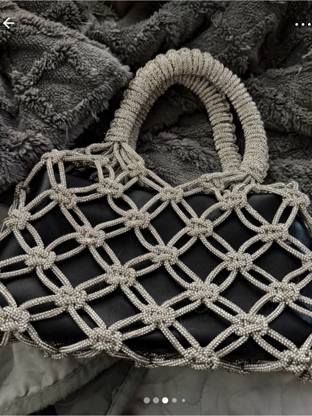 Rocknot sequined Mesh Handle Tote Bag in Black and Silver with Crossbody strap